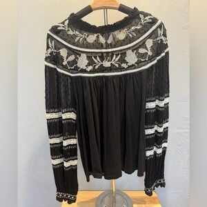 Anthropologie Black and White Embroidered Blouse